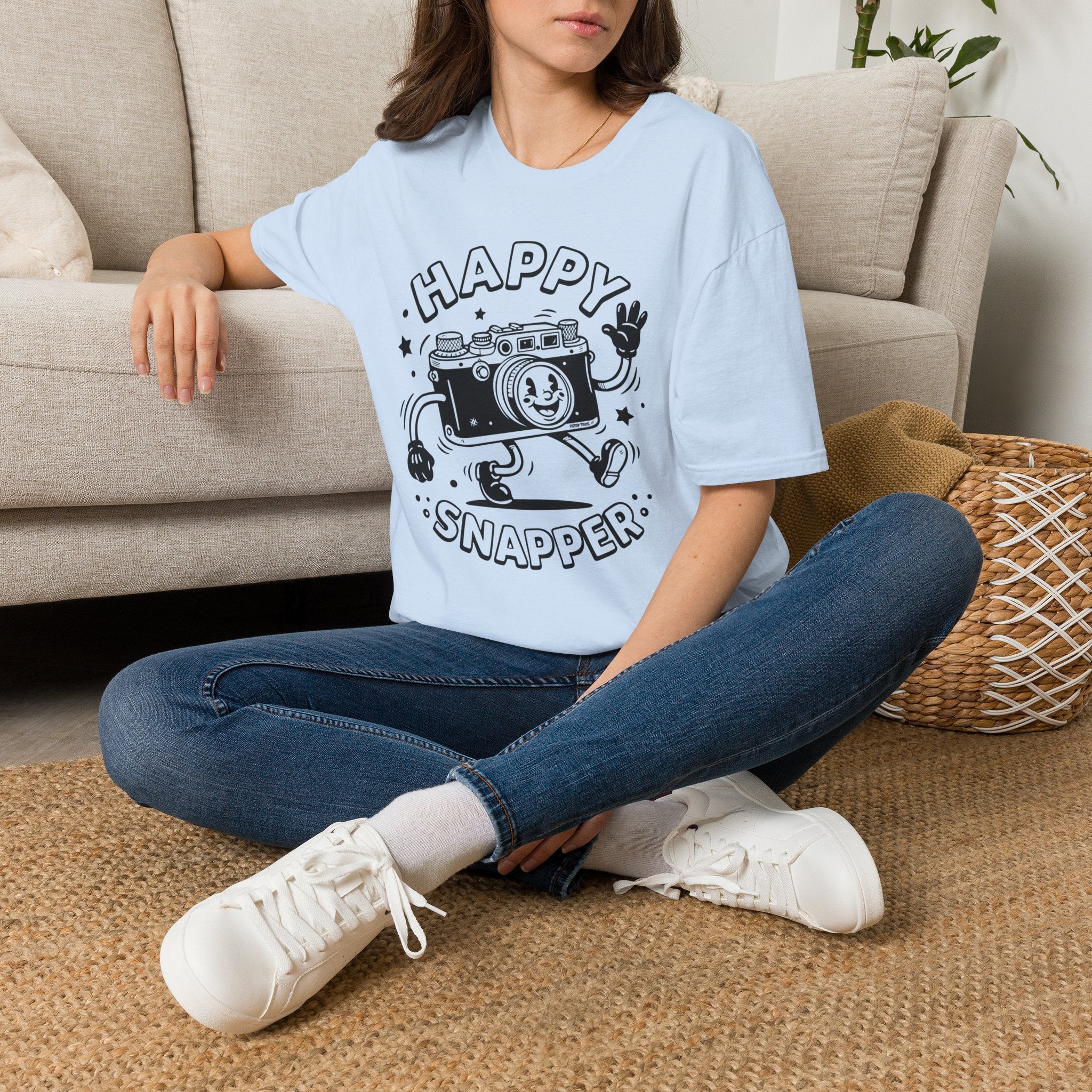 ‘Happy Snapper’ fun 1930’s art style camera graphic T-Shirt — Photography Lover Tee