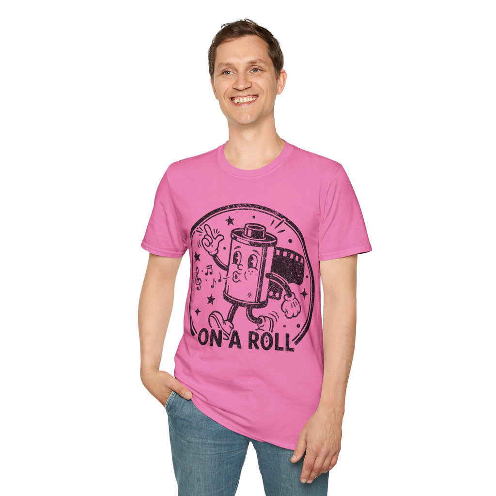 ‘On a Roll’ DISTRESSED VERSION Funny Camera 35mm FilmT-Shirt — Photography Lover Tee