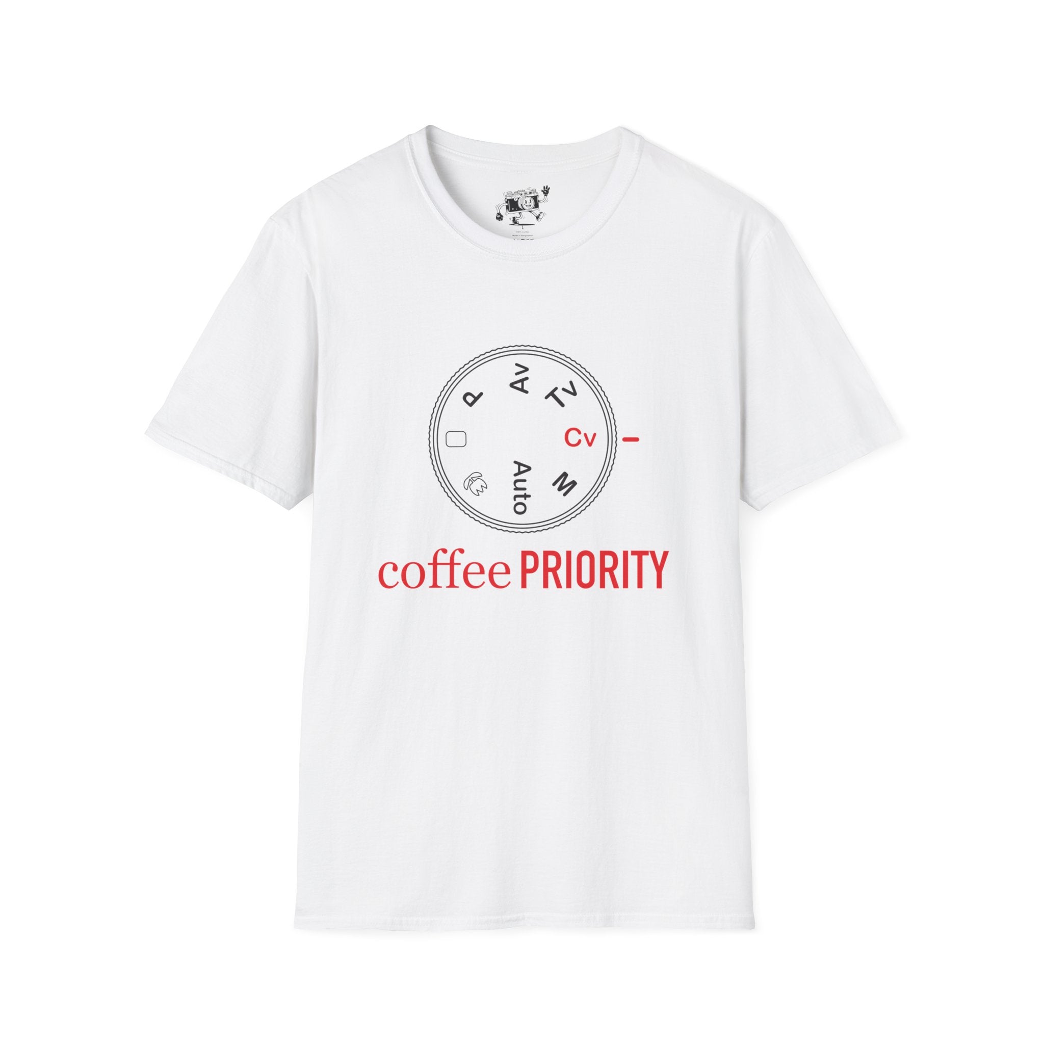 ‘Coffee Priority’ Funny Camera T-Shirt — Photography Lover Tee