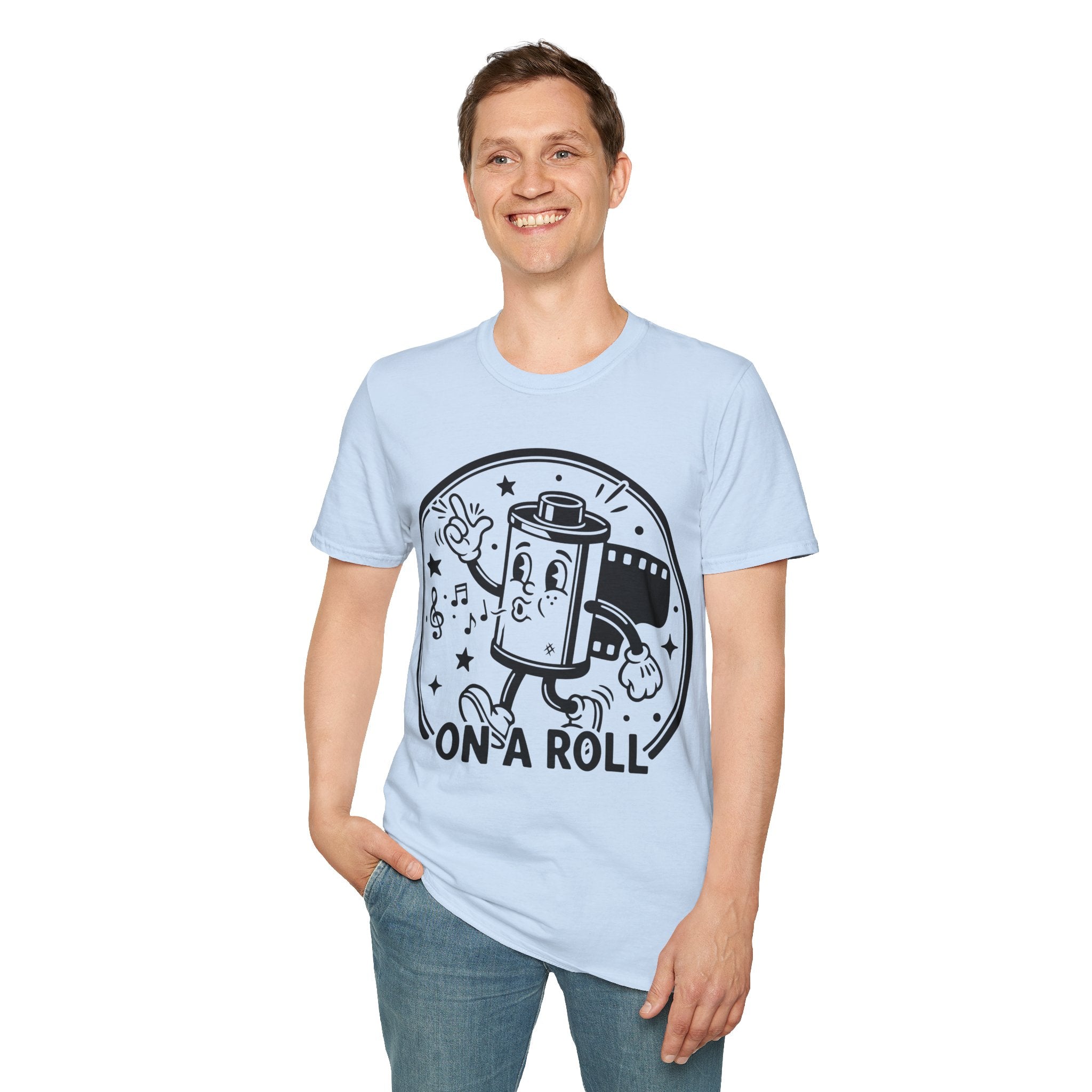 ‘On a Roll’ Funny Camera 35mm FilmT-Shirt — Photography Lover Tee