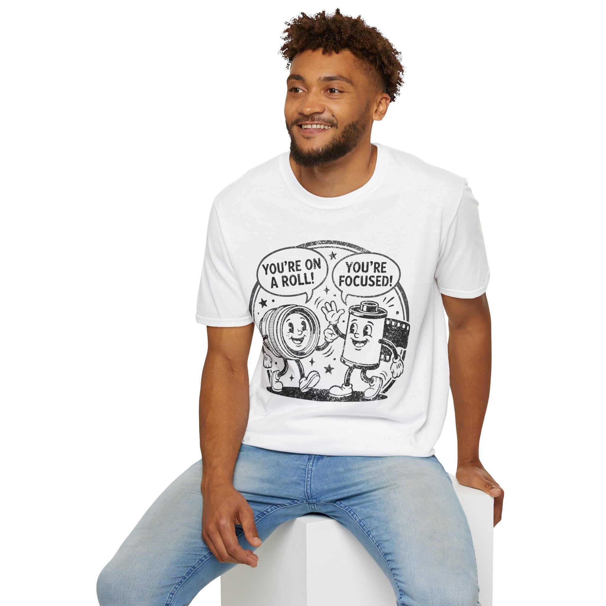 ‘You’re on a Roll, You’re Focused’ DISTRESSED VERSION Funny Camera Buddies T-Shirt — Photography Lover Tee